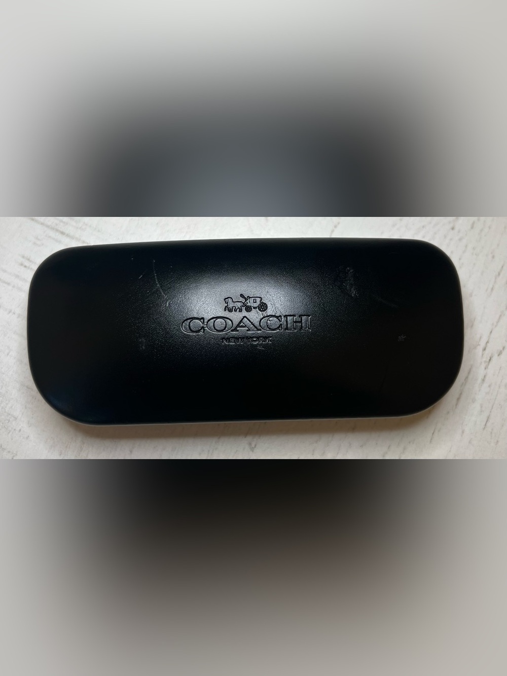 Coach Black Embossed Logo Leather Glasses Case